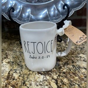 Rae Dunn 19.5 REJOICE Luke 2:8-14: double sided baby Jesus coffee mug - new!